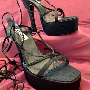 K.I.S. BLACK SATIN HEELS SIZE 7